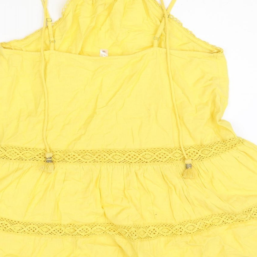 Resort Womens Yellow Geometric 100% Cotton Tank Dress Size M Round Neck