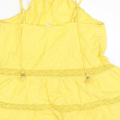 Resort Womens Yellow Geometric 100% Cotton Tank Dress Size M Round Neck
