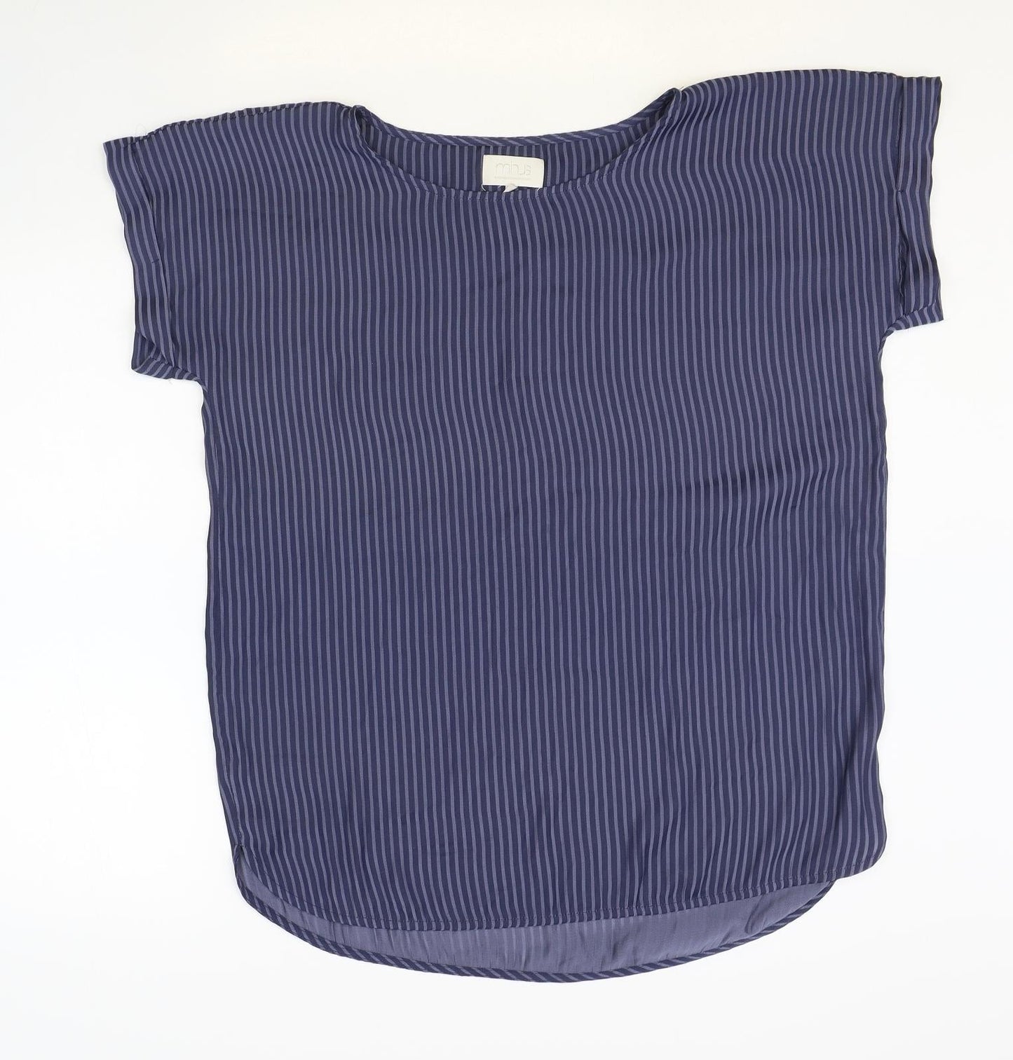Minus Womens Blue Striped Polyester Basic T-Shirt Size 14 Round Neck