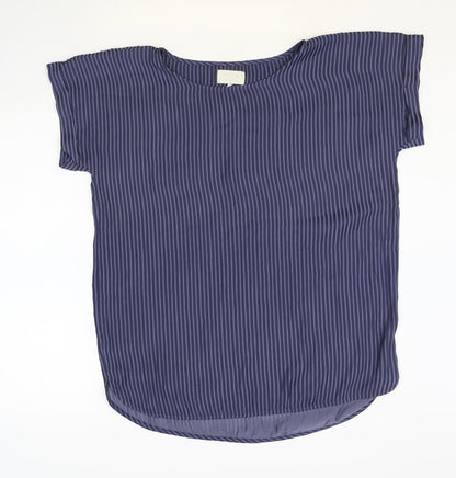Minus Womens Blue Striped Polyester Basic T-Shirt Size 14 Round Neck