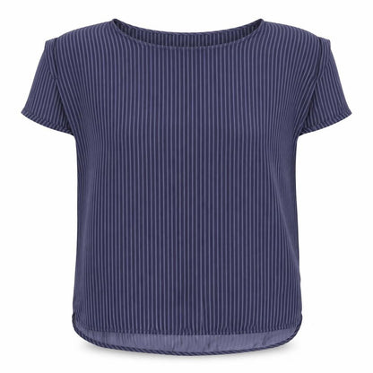 Minus Womens Blue Striped Polyester Basic T-Shirt Size 14 Round Neck