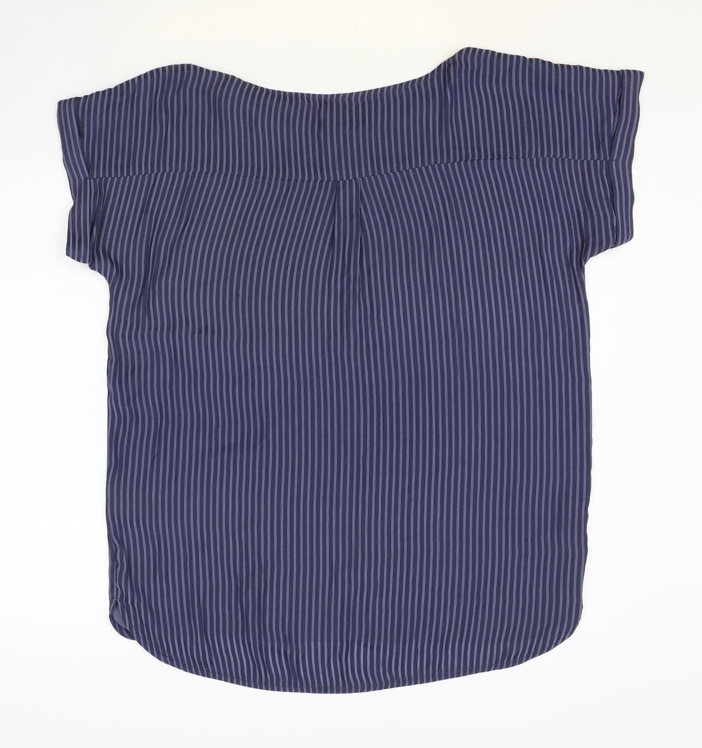 Minus Womens Blue Striped Polyester Basic T-Shirt Size 14 Round Neck