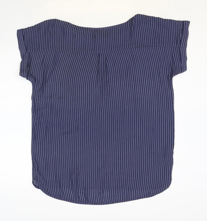 Minus Womens Blue Striped Polyester Basic T-Shirt Size 14 Round Neck