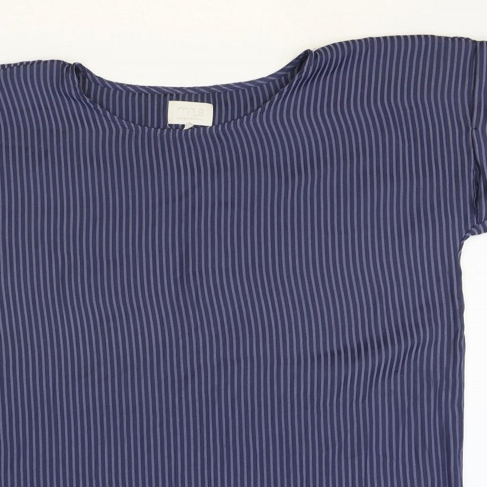Minus Womens Blue Striped Polyester Basic T-Shirt Size 14 Round Neck