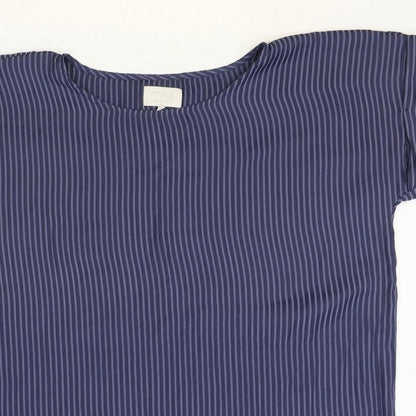 Minus Womens Blue Striped Polyester Basic T-Shirt Size 14 Round Neck