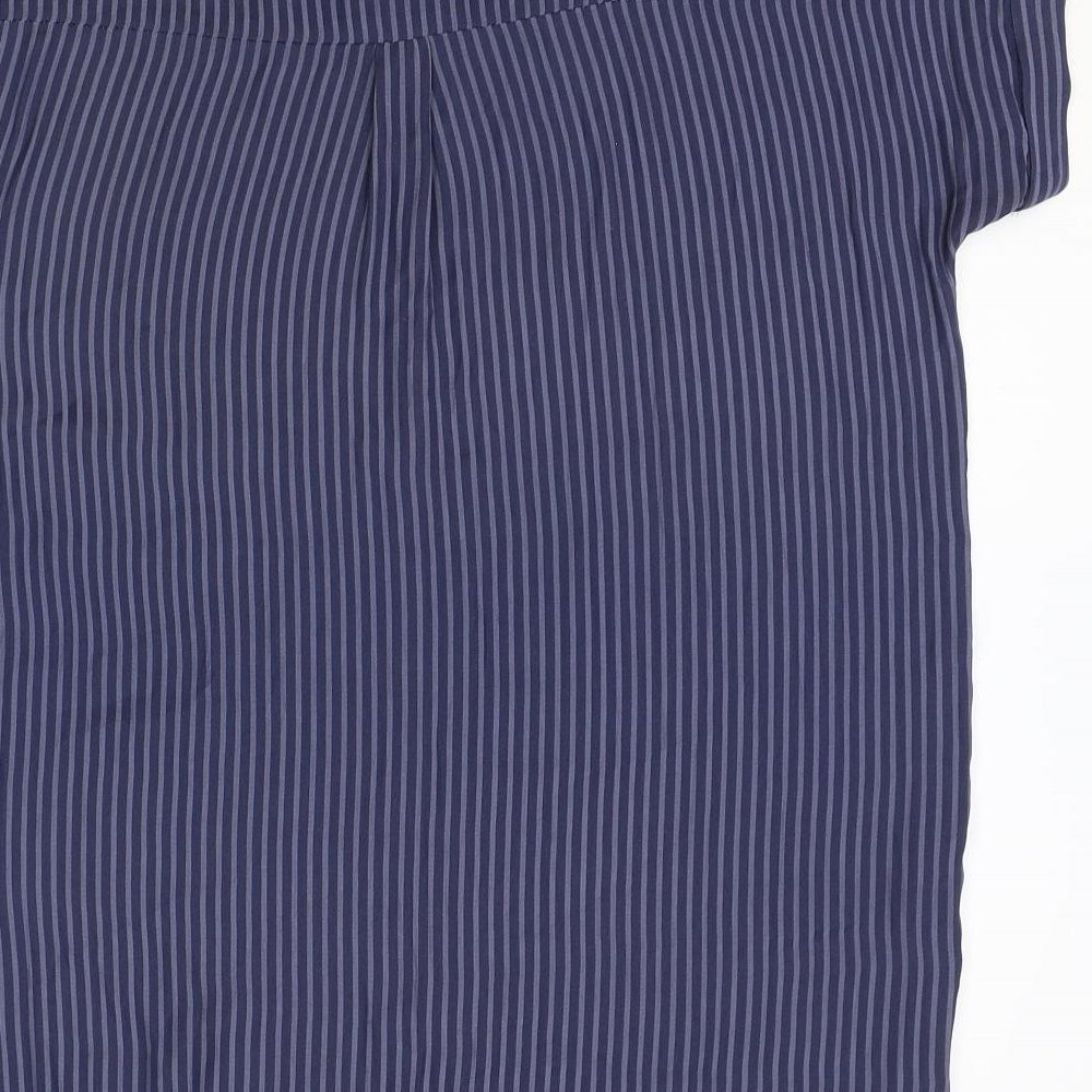 Minus Womens Blue Striped Polyester Basic T-Shirt Size 14 Round Neck