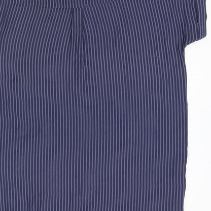 Minus Womens Blue Striped Polyester Basic T-Shirt Size 14 Round Neck