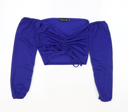 Womens UK Size 8 PRETTYLITTLETHING Blue Cropped Blouse