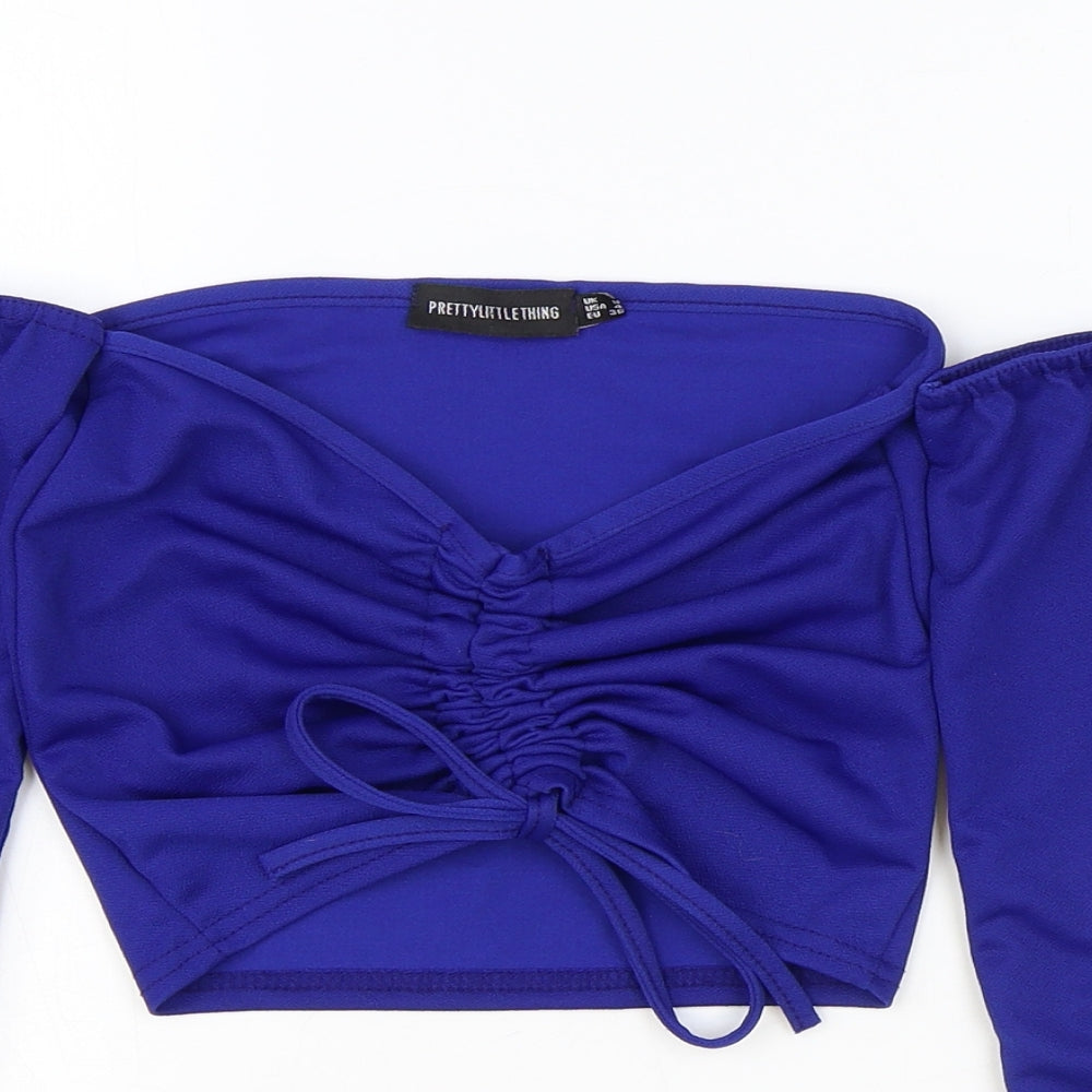 Womens UK Size 8 PRETTYLITTLETHING Blue Cropped Blouse