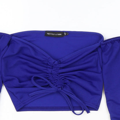 Womens UK Size 8 PRETTYLITTLETHING Blue Cropped Blouse