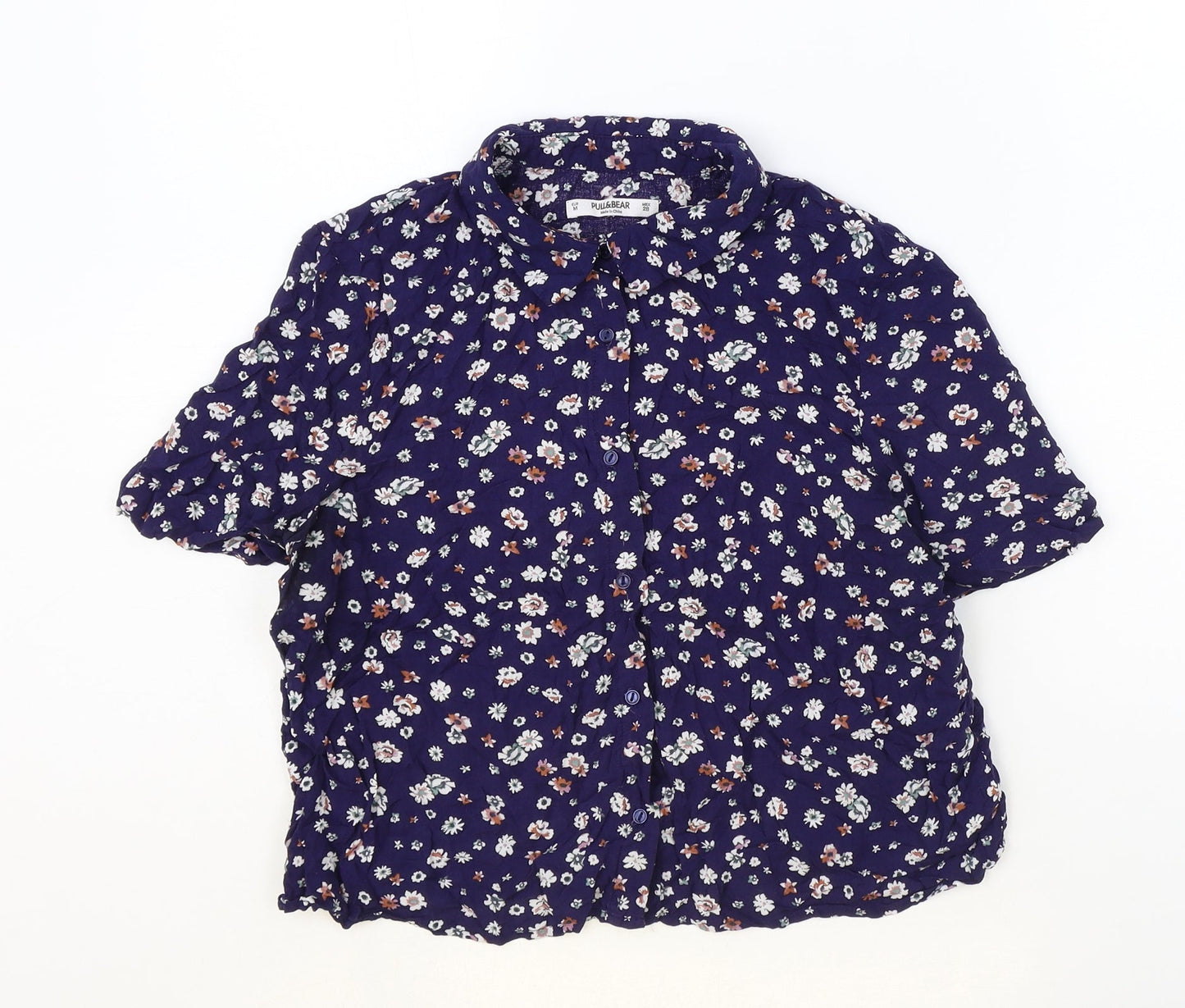 Womens UK Size M Pull&Bear Blue Basic Button-Up