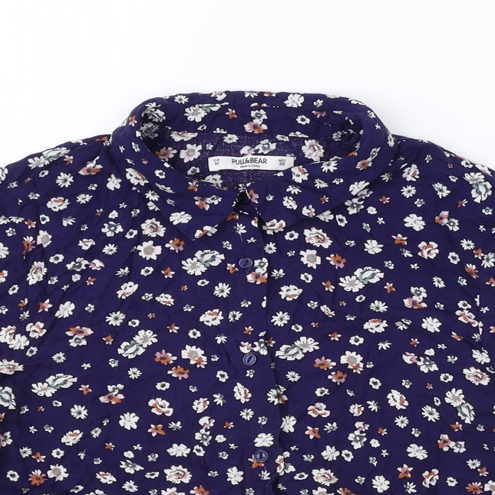 Womens UK Size M Pull&Bear Blue Basic Button-Up