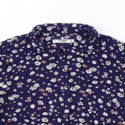 Womens UK Size M Pull&Bear Blue Basic Button-Up
