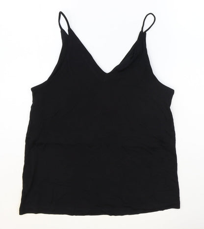 H&M Womens Black Viscose Basic Tank Size S V-Neck