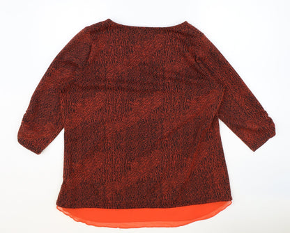 Klass Womens Orange Geometric Polyester Basic Blouse Size L Round Neck