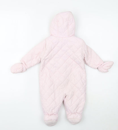 Mothercare Pink Quilted Snowsuit Size 3-6 Months Zip