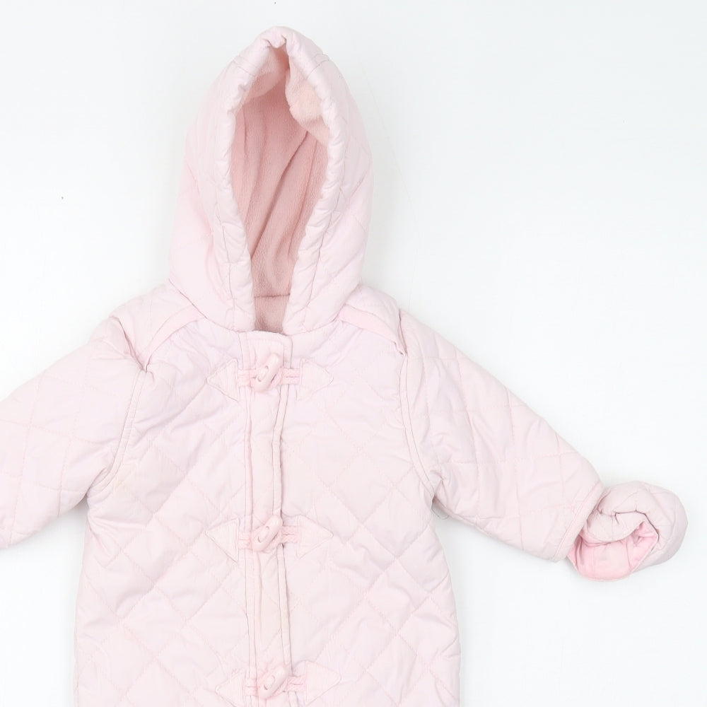 Mothercare Pink Quilted Snowsuit Size 3-6 Months Zip