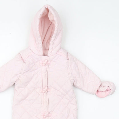 Mothercare Pink Quilted Snowsuit Size 3-6 Months Zip