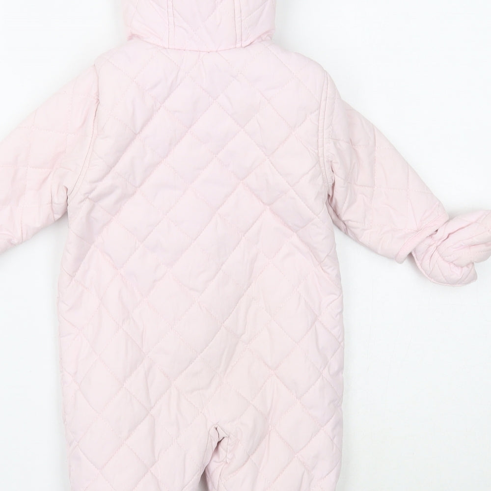 Mothercare Pink Quilted Snowsuit Size 3-6 Months Zip