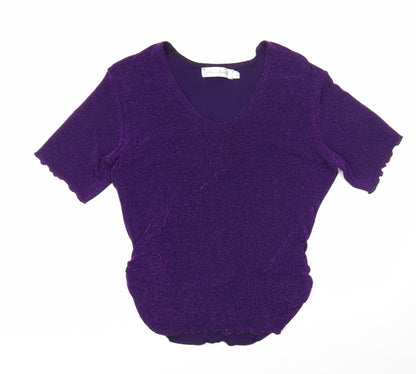 Womens UK Size 14 Pure & Natural Purple Basic T-Shirt