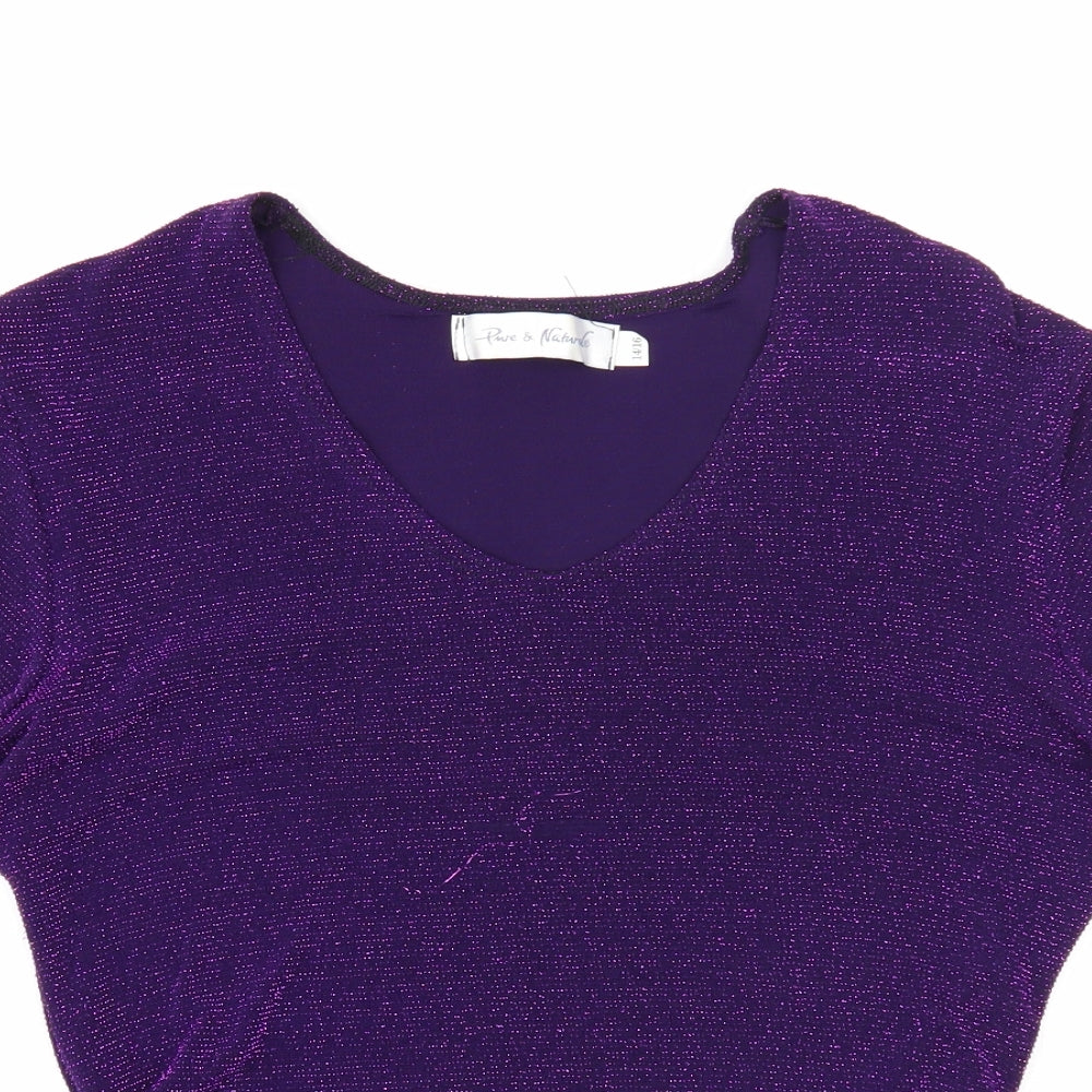 Womens UK Size 14 Pure & Natural Purple Basic T-Shirt