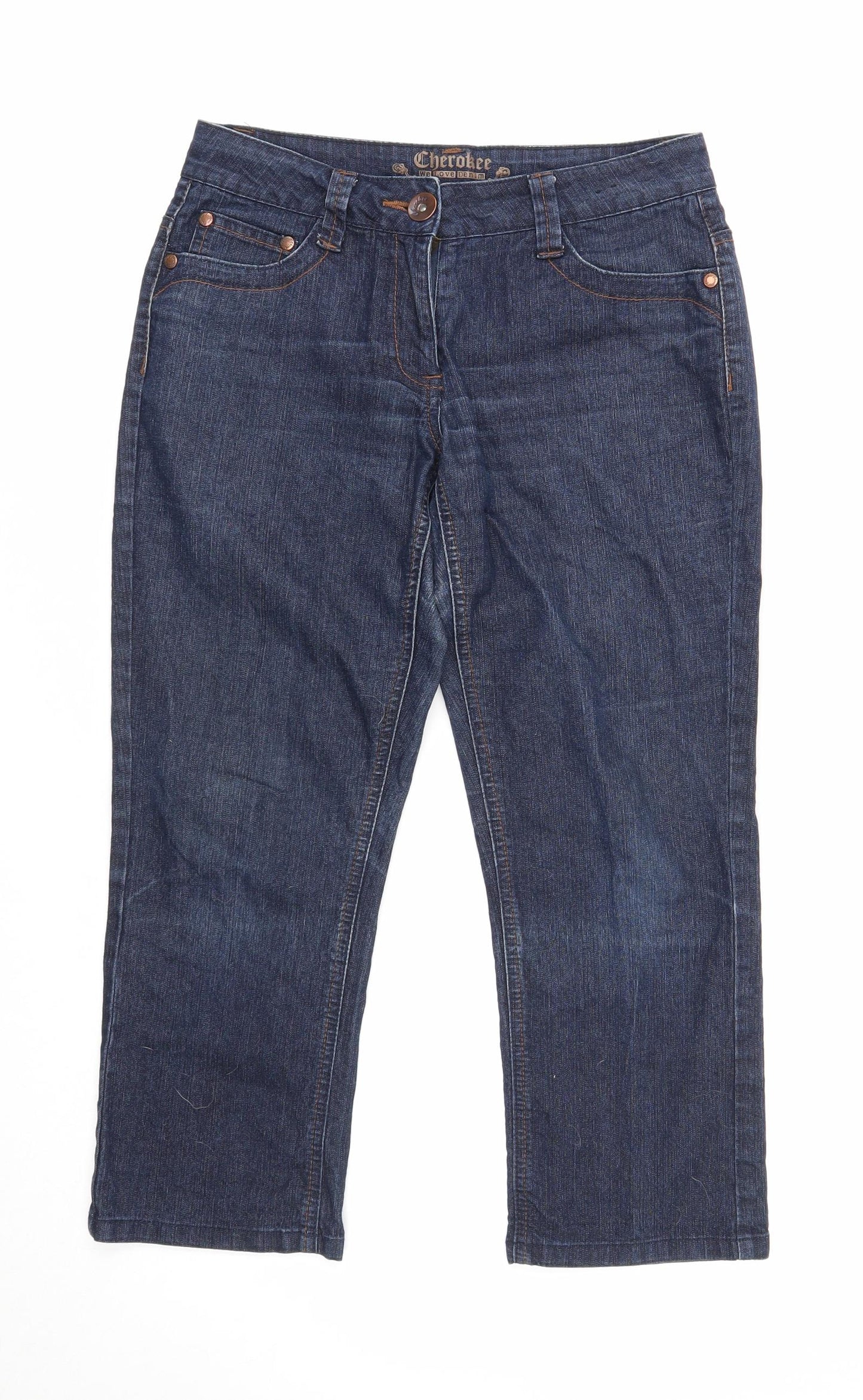 Cherokee Womens Blue Cotton Straight Jeans Size 8 Regular Zip