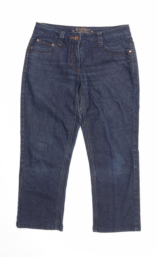 Cherokee Womens Blue Cotton Straight Jeans Size 8 Regular Zip