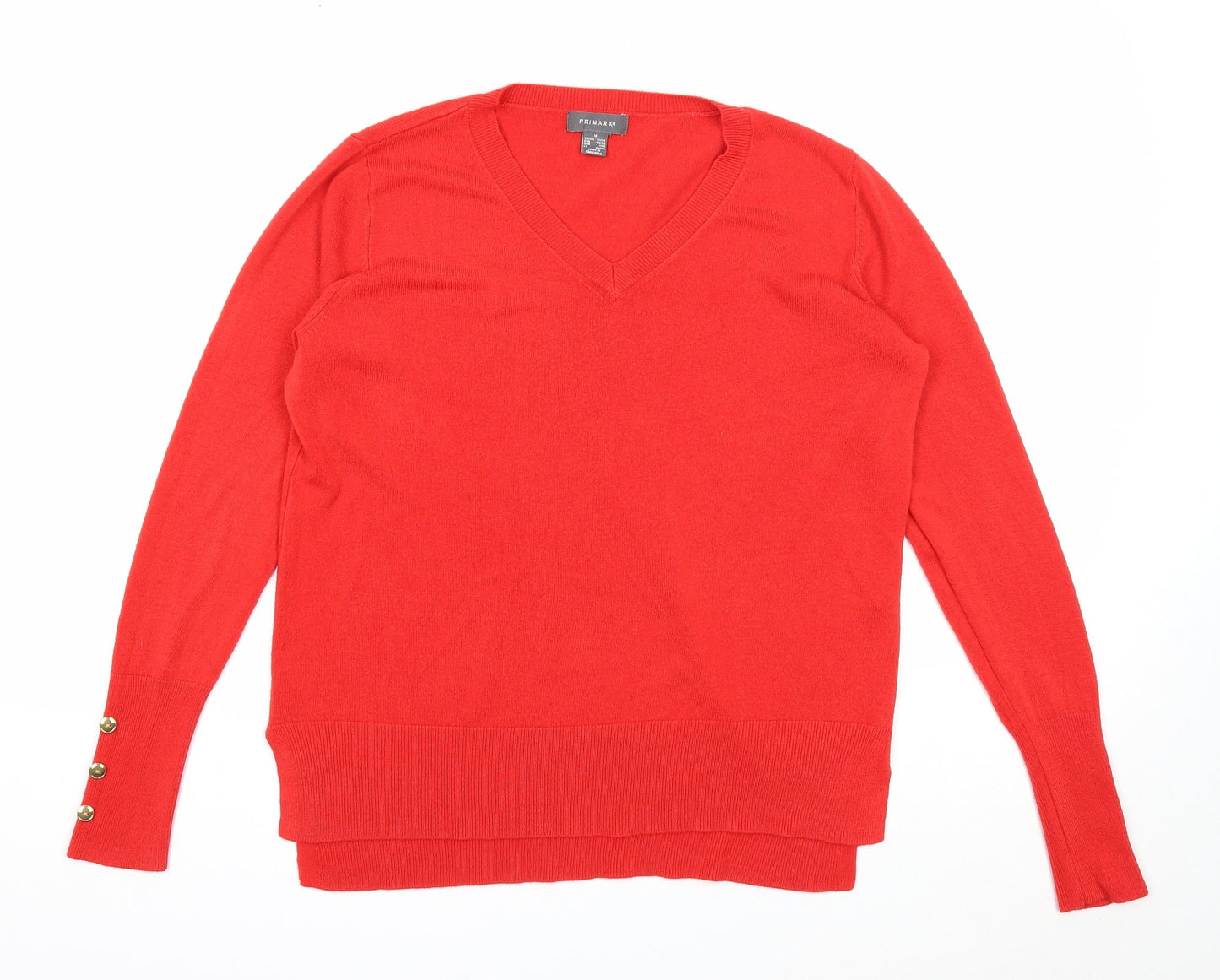 Primark Womens Red V-Neck Acrylic Pullover Jumper Size 12