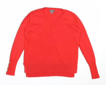 Primark Womens Red V-Neck Acrylic Pullover Jumper Size 12