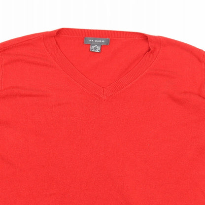 Primark Womens Red V-Neck Acrylic Pullover Jumper Size 12