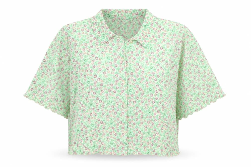 Womens UK Size 14 Primark Green Cropped Button-Up