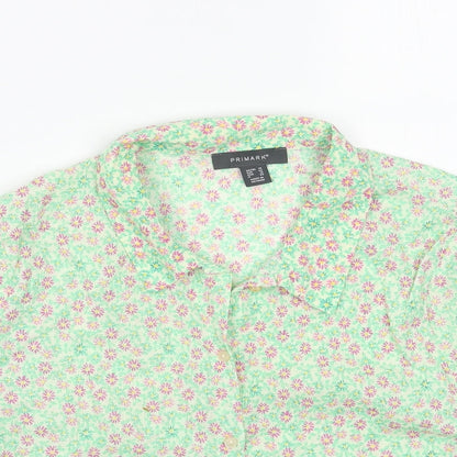 Primark Womens Green Floral Polyester Cropped Button-Up Size 14 Collared