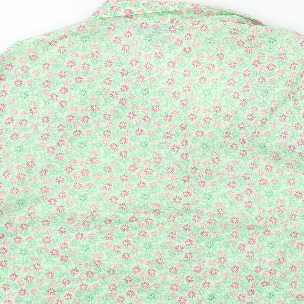 Primark Womens Green Floral Polyester Cropped Button-Up Size 14 Collared
