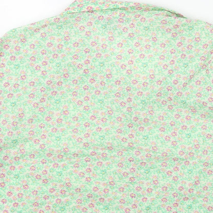 Primark Womens Green Floral Polyester Cropped Button-Up Size 14 Collared