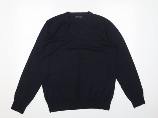 Marks and Spencer Mens Blue V-Neck Cotton Pullover Jumper Size L