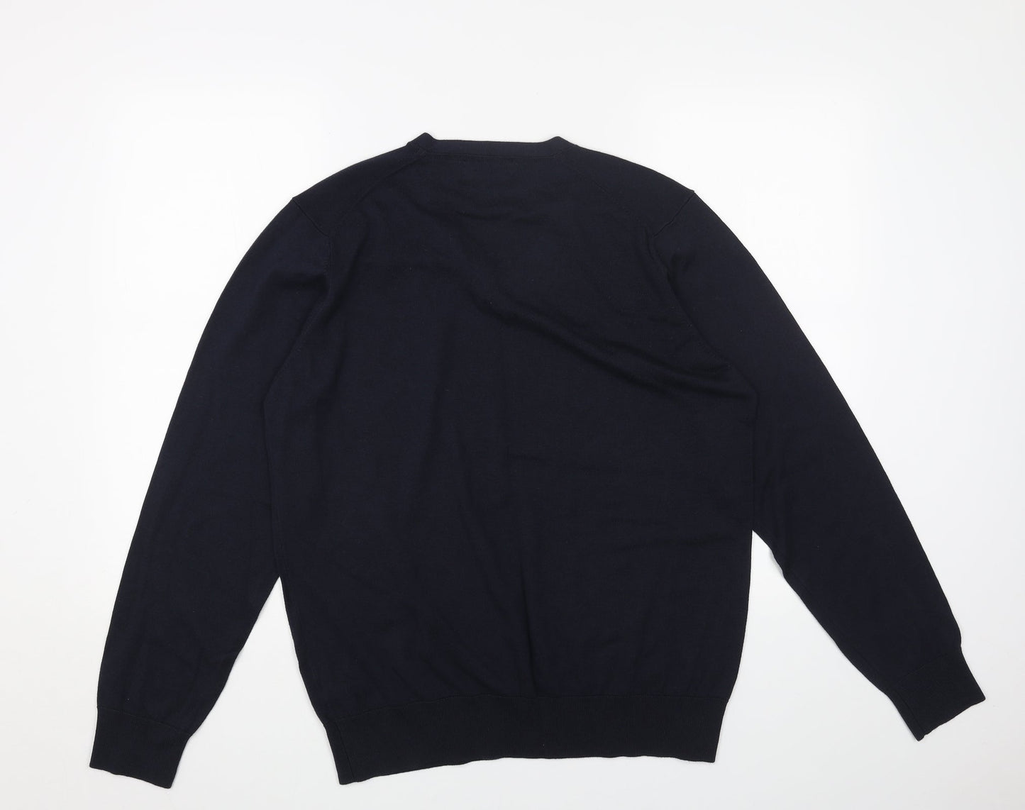 Marks and Spencer Mens Blue V-Neck Cotton Pullover Jumper Size L