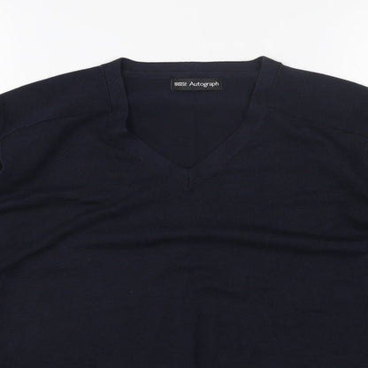 Marks and Spencer Mens Blue V-Neck Cotton Pullover Jumper Size L