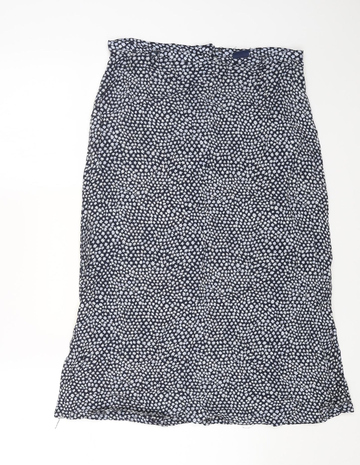 Debenhams Womens Blue Geometric Viscose Swing Skirt Size 12 Button