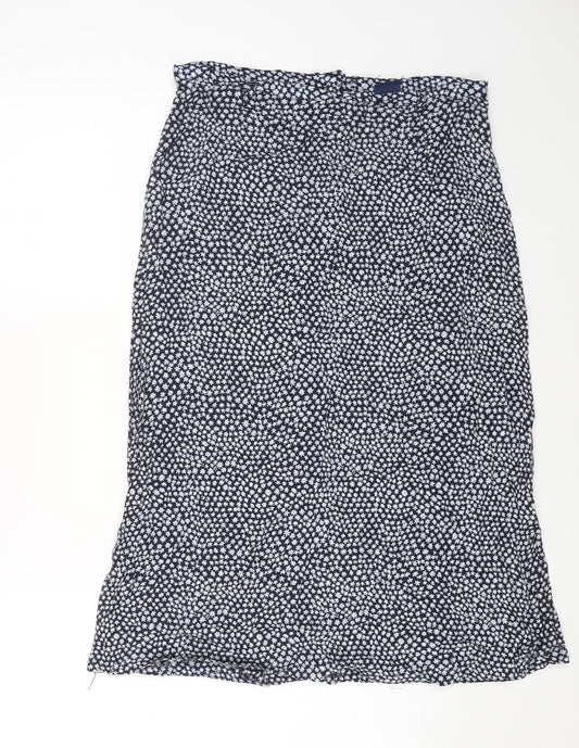 Debenhams Womens Blue Geometric Viscose Swing Skirt Size 12 Button