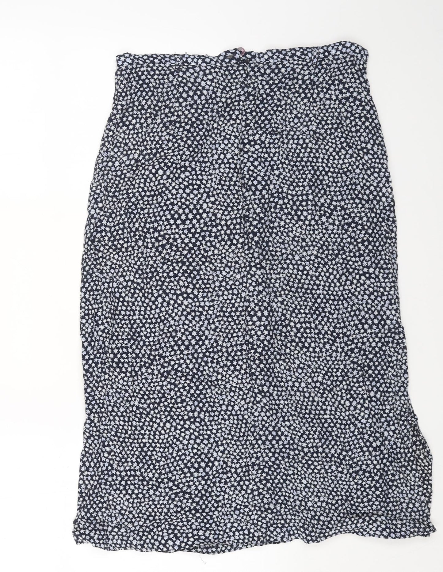 Debenhams Womens Blue Geometric Viscose Swing Skirt Size 12 Button