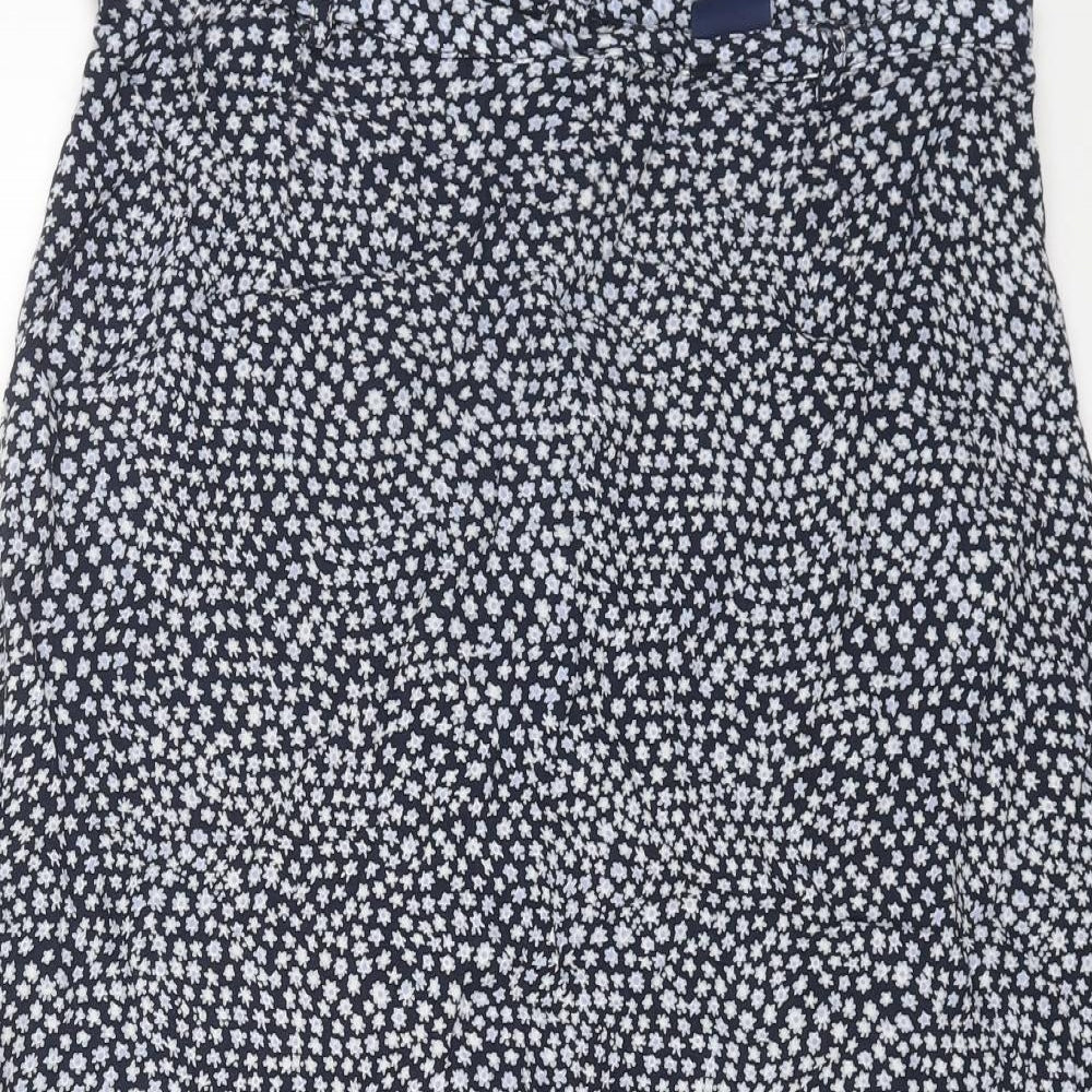 Debenhams Womens Blue Geometric Viscose Swing Skirt Size 12 Button