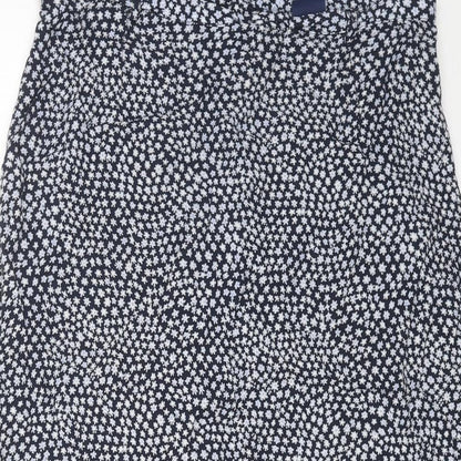 Debenhams Womens Blue Geometric Viscose Swing Skirt Size 12 Button