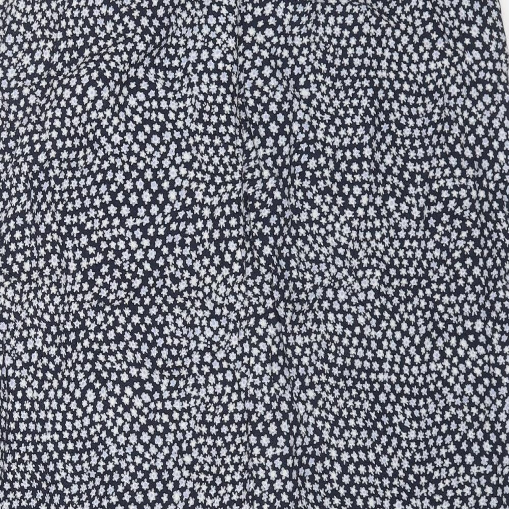 Debenhams Womens Blue Geometric Viscose Swing Skirt Size 12 Button