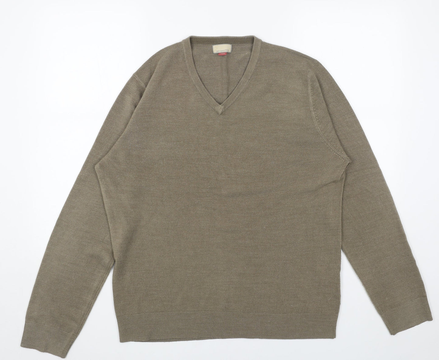 John Lewis Mens Brown V-Neck Acrylic Pullover Jumper Size L