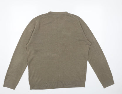 John Lewis Mens Brown V-Neck Acrylic Pullover Jumper Size L