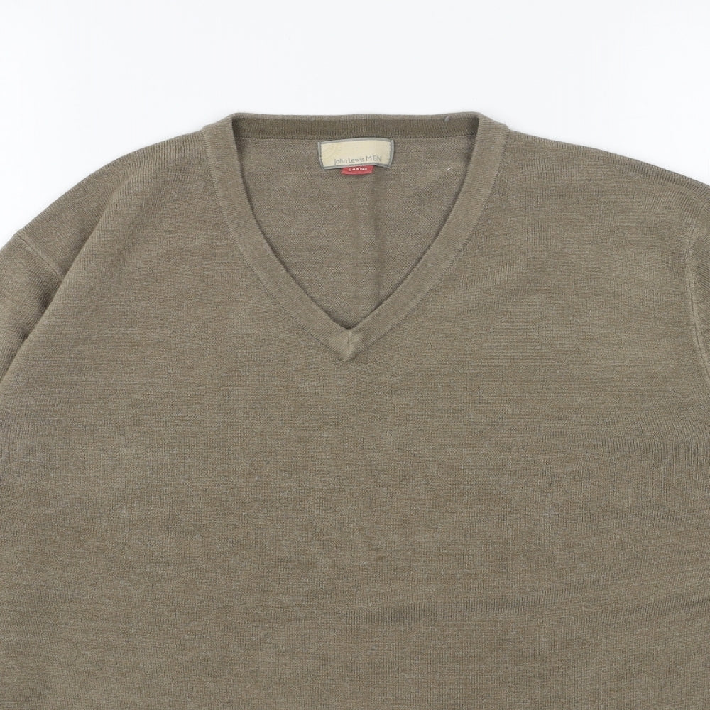 John Lewis Mens Brown V-Neck Acrylic Pullover Jumper Size L