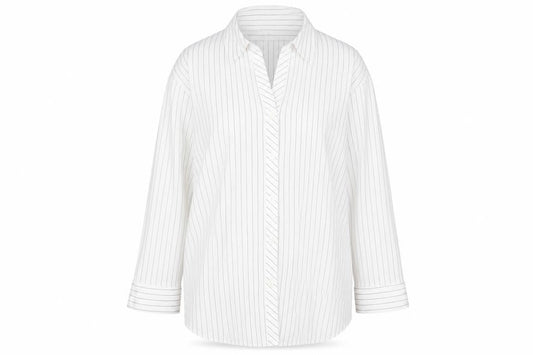 BHS Womens White Striped Polyester Basic Button-Up Size 12 Collared