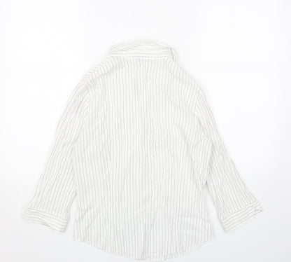 BHS Womens White Striped Polyester Basic Button-Up Size 12 Collared