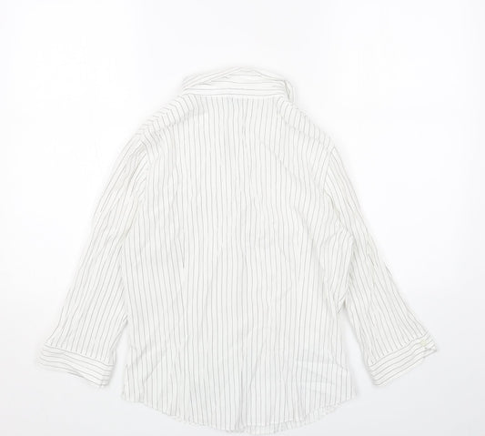 BHS Womens White Striped Polyester Basic Button-Up Size 12 Collared