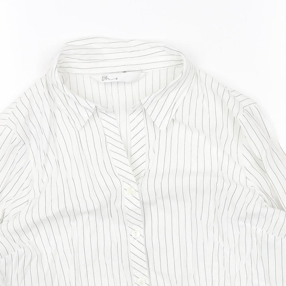 BHS Womens White Striped Polyester Basic Button-Up Size 12 Collared